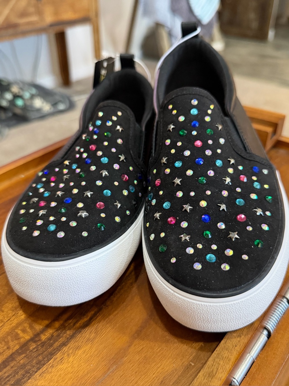 art class Black Slip-On Platform Sneakers with Multicolor Studs